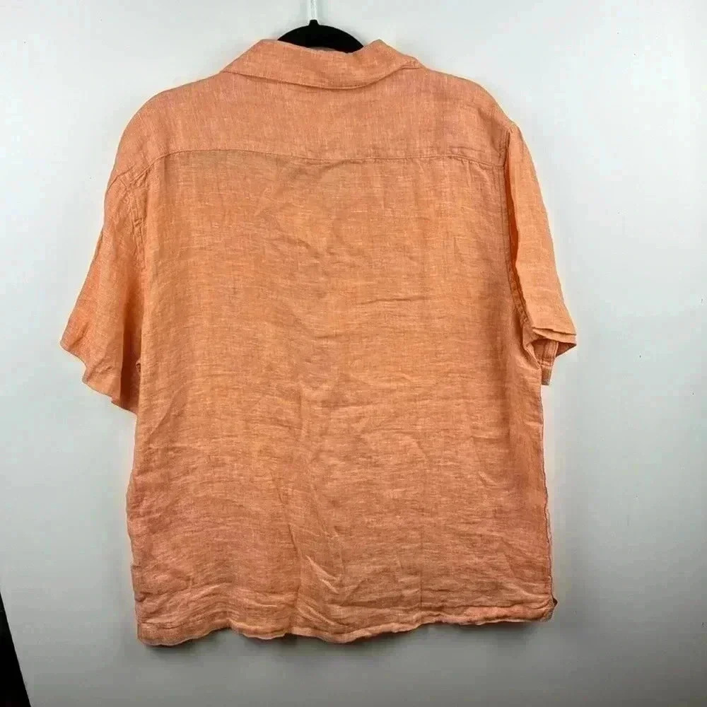 C And C California Shirt Adult Large CORAL  100% Linen Button Up Pocket Mens NEW - Picture 4 of 4